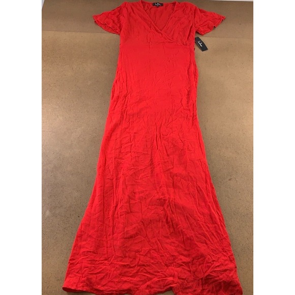 Lulus Dresses & Skirts - Lulus Women's Small Red Flutter Sleeve Much Obliged Wrap Maxi Dress NWT *Flaw